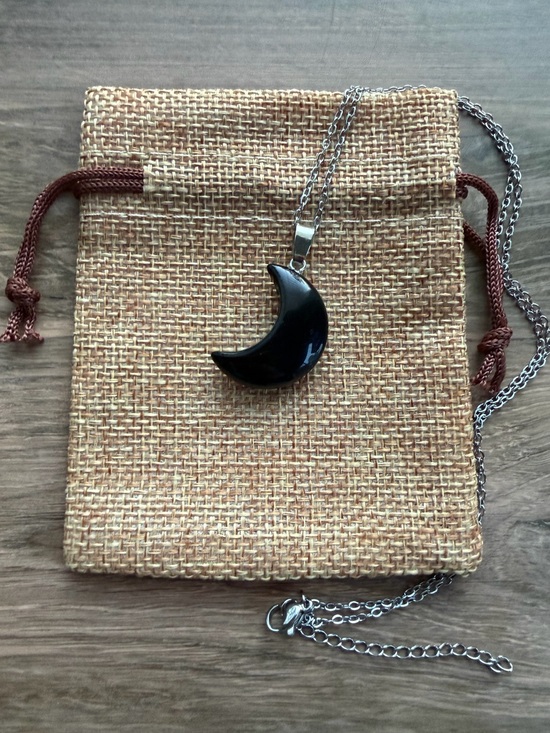 Jewelry - Genuine Black Obsidian Necklace Black Obsidian Moon Necklace Obsidian Pendant